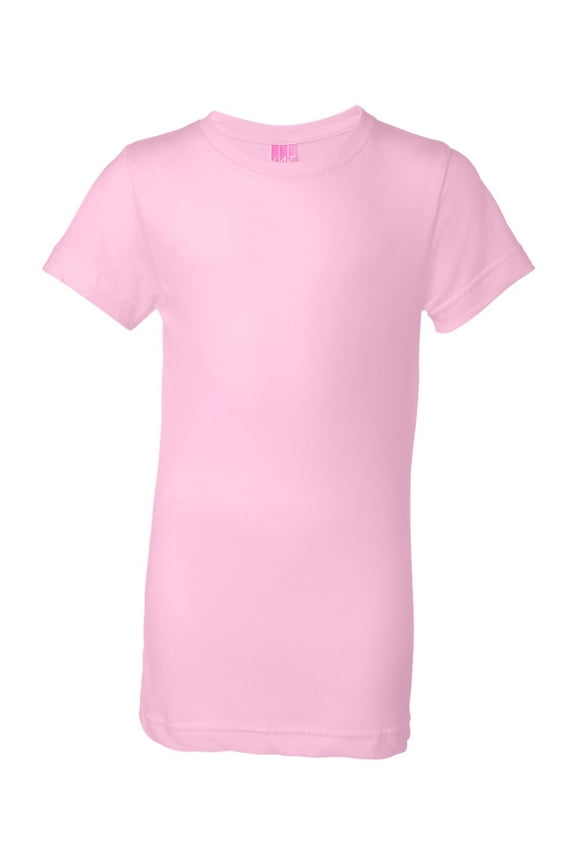 LAT Girls' 100% Cotton Fine Jersey Crew Neck Short Sleeve T-Shirt, Pink, Small