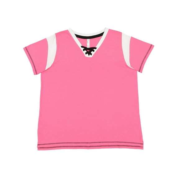 Ladies' Curvy Gameday Lace Up T-Shirt - HT PNK/ WHT/ BLK - 26-28