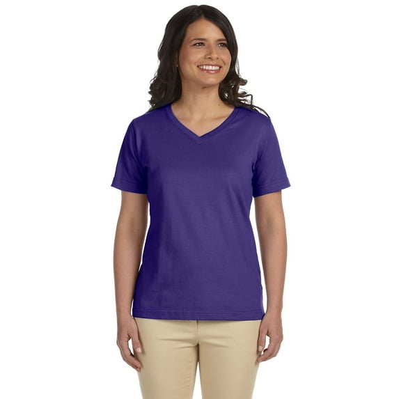 LAT L-3587 Ladies' Premium Jersey V-Neck T-Shirt - PURPLE - M