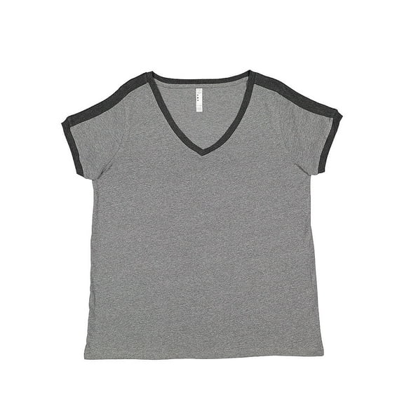 LAT Ladies' Curvy Retro Ringer T-Shirt - GRNT HTH/ VN SMK - 22-24