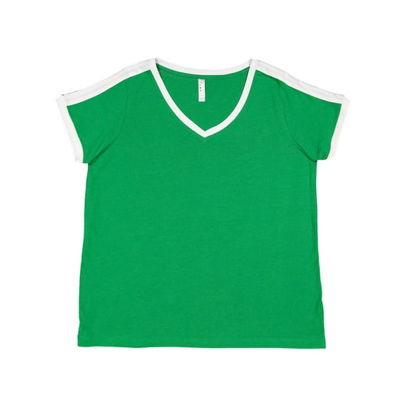 LAT Ladies' Curvy Retro Ringer T-Shirt - VINT GREEN/ WHT - 22-24