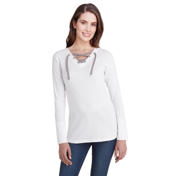 LAT Ladies' Long-Sleeve Fine Jersey Lace-Up T-Shirt - LA3538