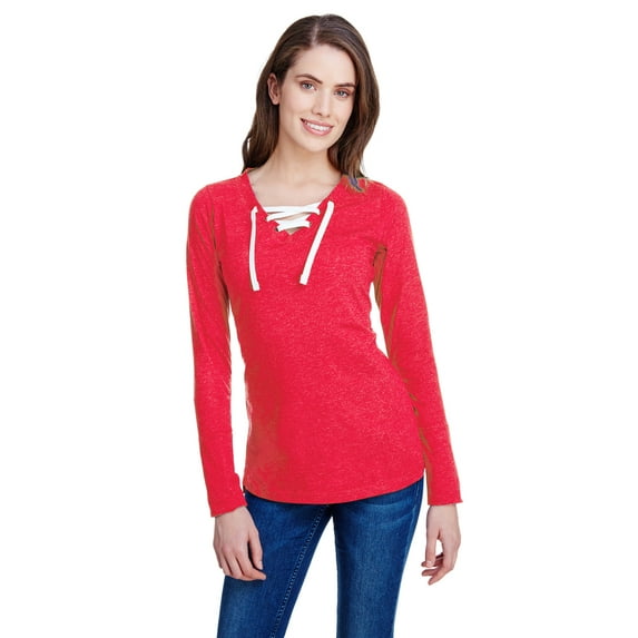 LAT Ladies' Long-Sleeve Fine Jersey Lace-Up T-Shirt - LA3538