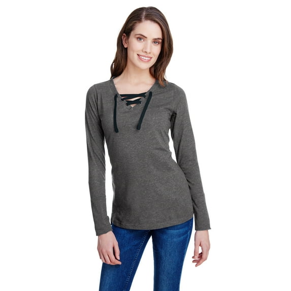 LAT Ladies' Long-Sleeve Fine Jersey Lace-Up T-Shirt - LA3538
