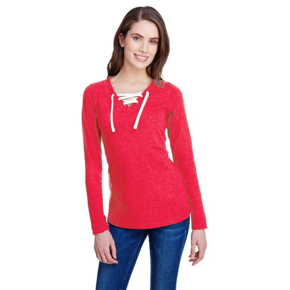 LAT Ladies' Long-Sleeve Fine Jersey Lace-Up T-Shirt