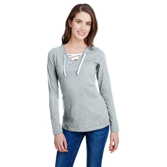 LAT Ladies' Long Sleeve Fine Jersey Lace-Up T-Shirt