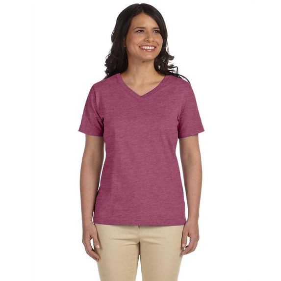 LAT Ladies' Premium Jersey V-Neck T-Shirt - VINTAGE BURGUNDY - S