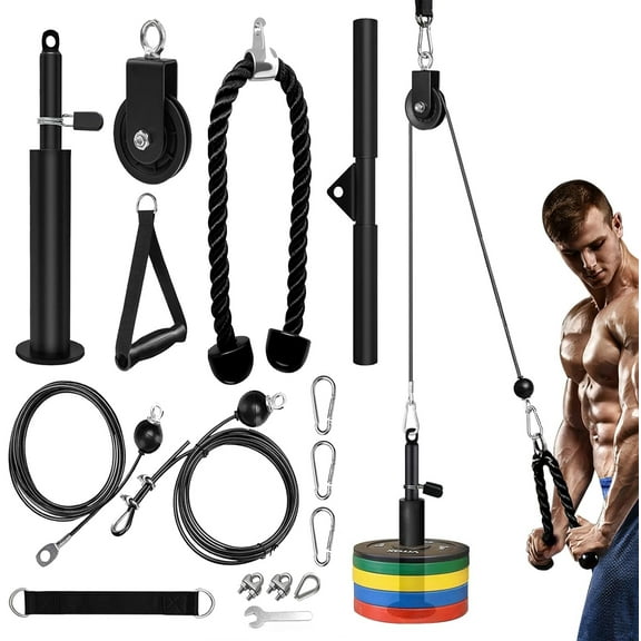 LAT and Lift Pulley System Gym, Upgraded DIY Fitness Pulley Cable Machine Attachment for Triceps Pull Downs, Biceps Curl, Forearm, Shoulder - Home Gym Exercise Pulley System Equipment