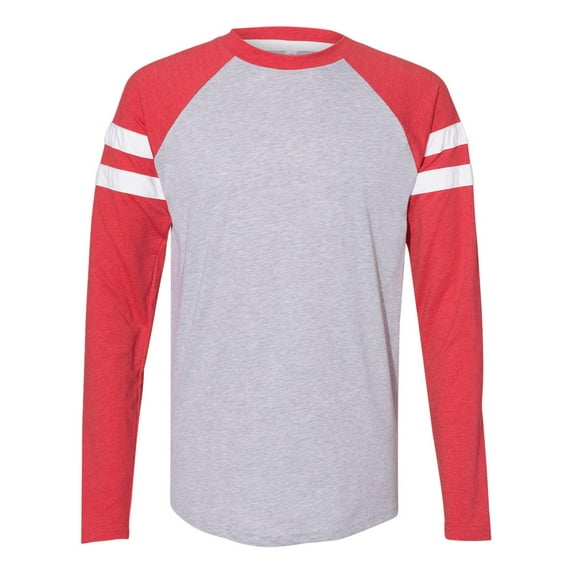 LAT Men's Gameday Mash-up Long Sleeve Fine Jersey Tee, Vintage Heather/Vintage Red/Blended White, XXX-Large