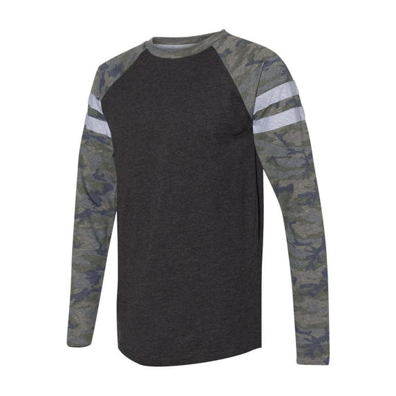 LAT Men's Gameday Mash-up Long Sleeve Fine Jersey Tee, Vintage Smoke/Vintage Camo/Vintage Heather, Small