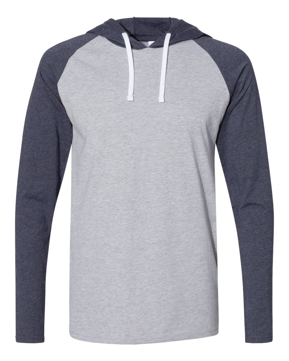 LAT Men's Hooded Raglan Long Sleeve Jersey Tee - Vintage Heather/Navy/White, Unisex Fit, Large