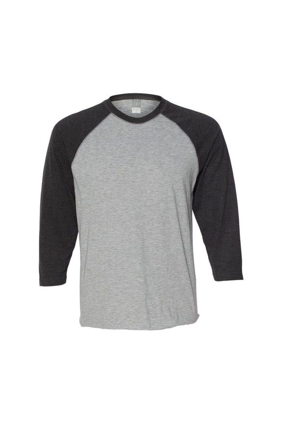 LAT Mens Fine Jersey Crew Neck Raglan 3/4 Sleeve Baseball Tee (6930) Vintage Heather/Vintage Smoke, M