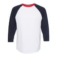 thumbnail image 1 of LAT Mens Fine Jersey Crew Neck Raglan 3/4 Sleeve Baseball Tee (6930) White/Navy/Red, XL, 1 of 4