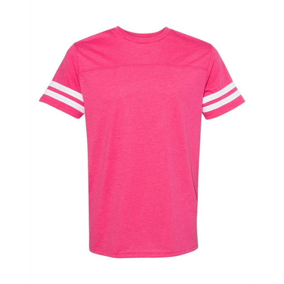 LAT Mens Fine Jersey Crew Neck Short Sleeve Football Tee (6937) Vintage Hot Pink/Blended White, 3X