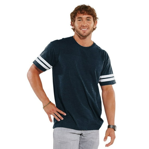 LAT Mens Fine Jersey Crew Neck Short Sleeve Football Tee (6937) Vintage Navy/Blended White, XL