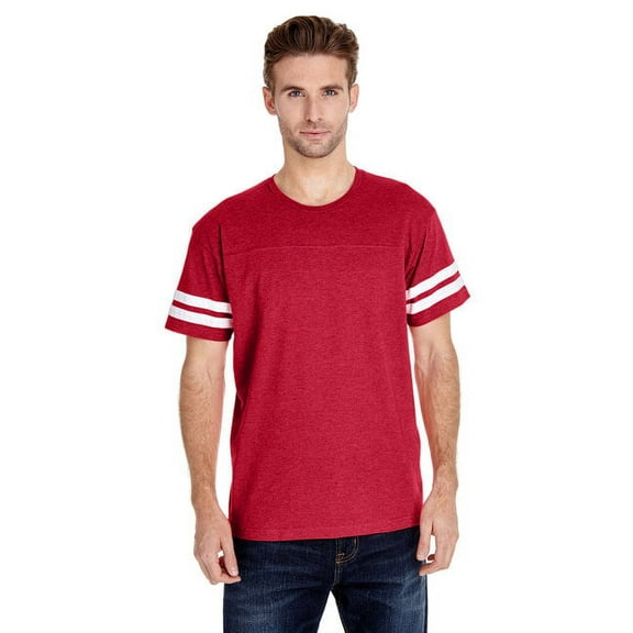 LAT Mens Fine Jersey Crew Neck Short Sleeve Football Tee (6937) Vintage Red/Blended White, M
