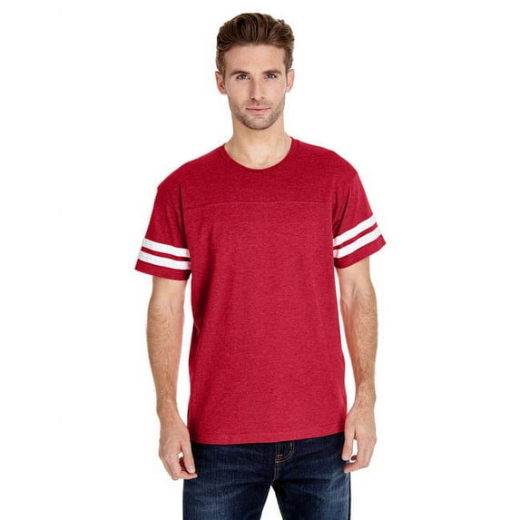LAT Mens Fine Jersey Crew Neck Short Sleeve Football Tee (6937) Vintage Red/Blended White, M
