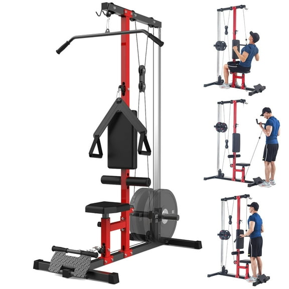 LAT Power Cable Machine,LAT Pull Down Machine with High and Low Pulley Station,with Adjustable Leg Support for Home Gym Total Body TrainingBlack&Red Arm Exercise Twister