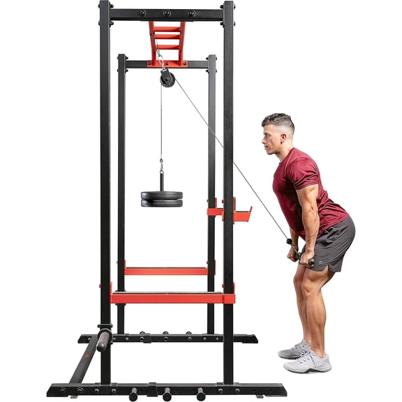 LAT Pull Down Attachment for Power Cage, Heavy Duty Alloy Steel Home Gym Accessory with Dip Bar and Plate Holder