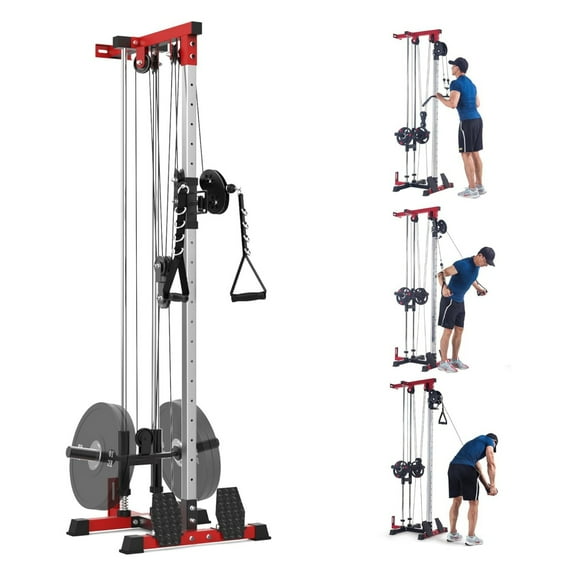 LAT Pulldown Machine, LAT Cable Machine with High and Low Pulley Station, Row Cable Machine Home Gym with Leg Support, Tricep Workout Equipment