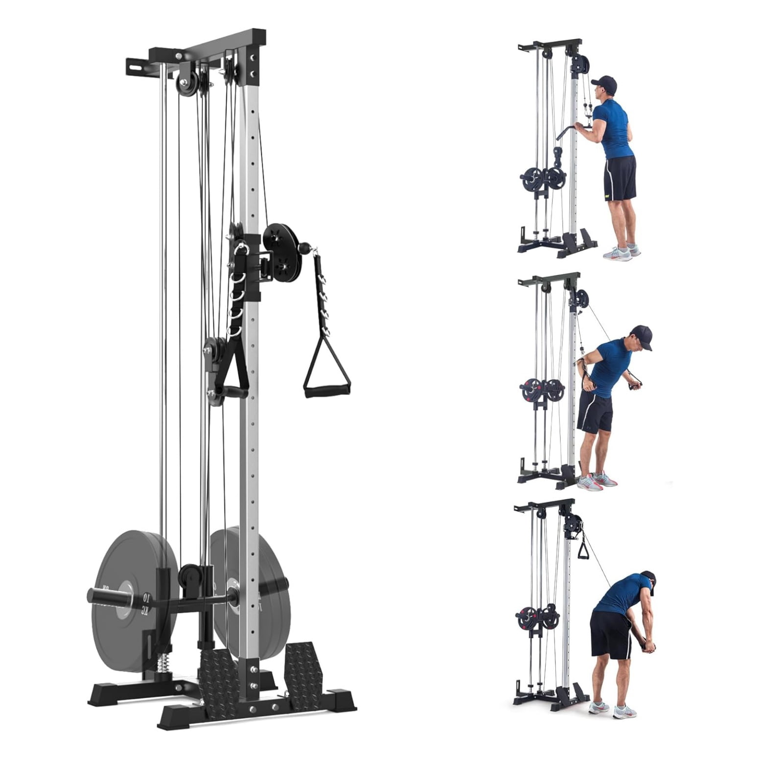 LAT Pulldown Machine, LAT Cable Machine with High and Low Pulley Station, Row Cable Machine Home Gym with Leg Support, Tricep Workout Equipment