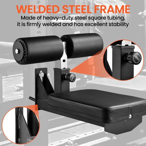 LAT Pulldown Seat with Adjustable Leg Support, Thickened PU Cushion, Heavy Duty Steel Structure for Home Gym Upper Body Strength Training, 4-Level Height 7-18cm, Universal 26mm Hole