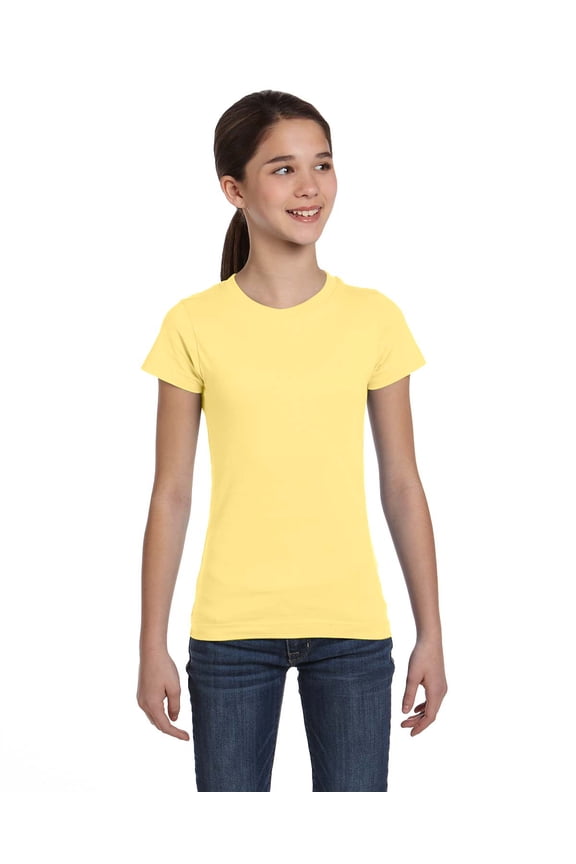 LAT Sportswear 2616 Girls Fine Jersey Longer Length T-Shirt- Butter - Medium