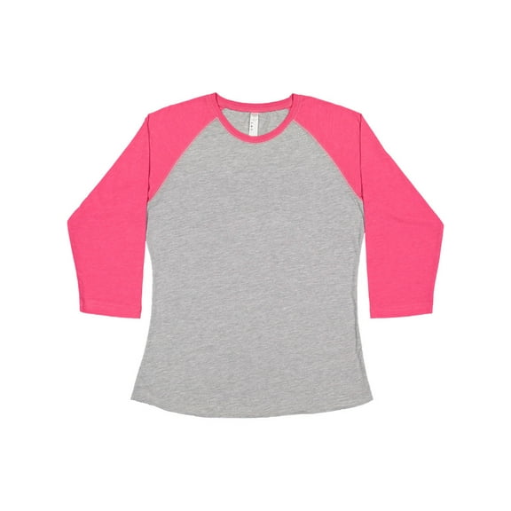 LAT Vintage Fine Jersey Baseball T-Shirt (LA3530) Vintage Heather/Vintage Hot Pink, 2XL