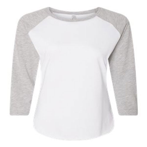 LAT Women's Baseball Fine Jersey Three-Quarter Sleeve Tee in White/ Vintage Heather 2XL | 3530