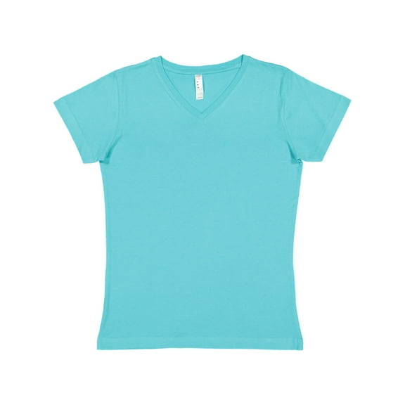 LAT Women 100% Cotton Jersey V-Neck Short Sleeve Tee (3507) Caribbean, L