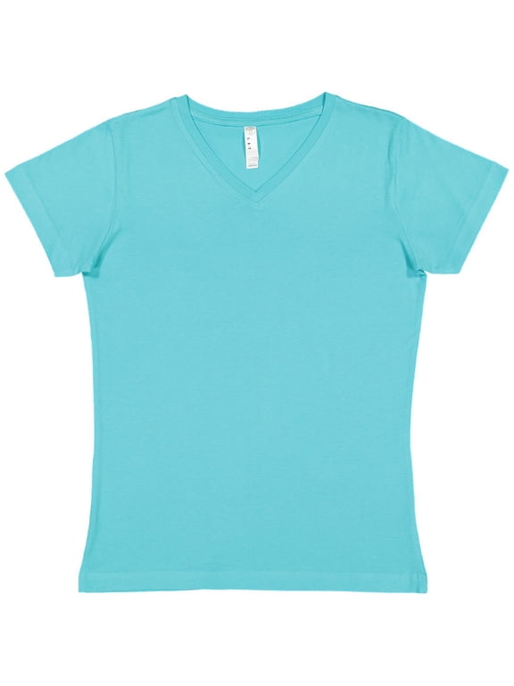 LAT Women 100% Cotton Jersey V-Neck Short Sleeve Tee (3507) Caribbean, XL