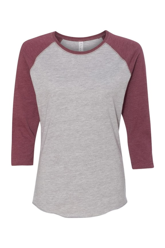 LAT Vintage Fine Jersey Baseball T-Shirt (LA3530) Vintage Heather/Vintage Burgandy, 2XL