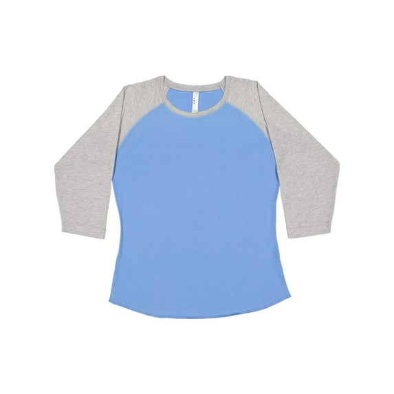 LAT Women's Baseball Fine Jersey Three-Quarter Sleeve Tee in Carolina Blue/ Vintage Heather S | 3530