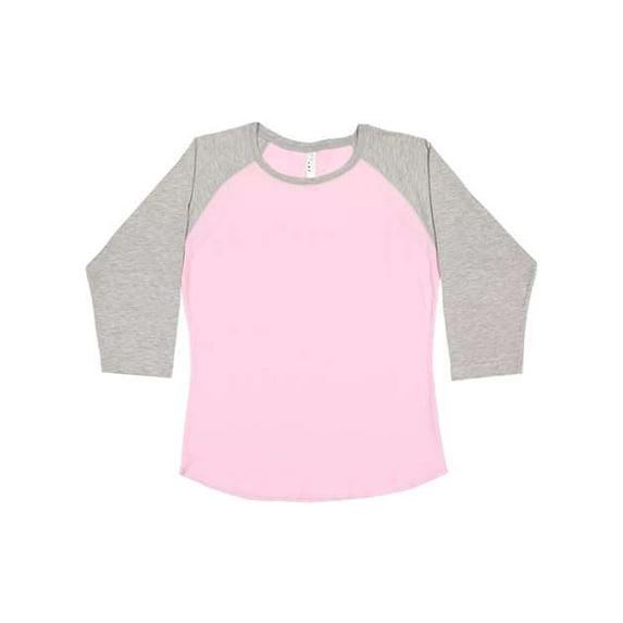 LAT Women's Baseball Fine Jersey Three-Quarter Sleeve Tee in Pink/ Vintage Heather M | 3530