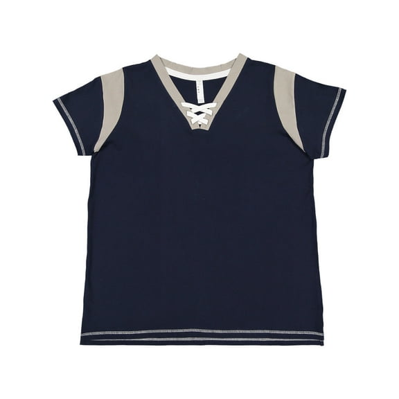LAT Women's Curvy Gameday Lace Up T-Shirt - NVY/ TTNIUM/ WHT - 18-20