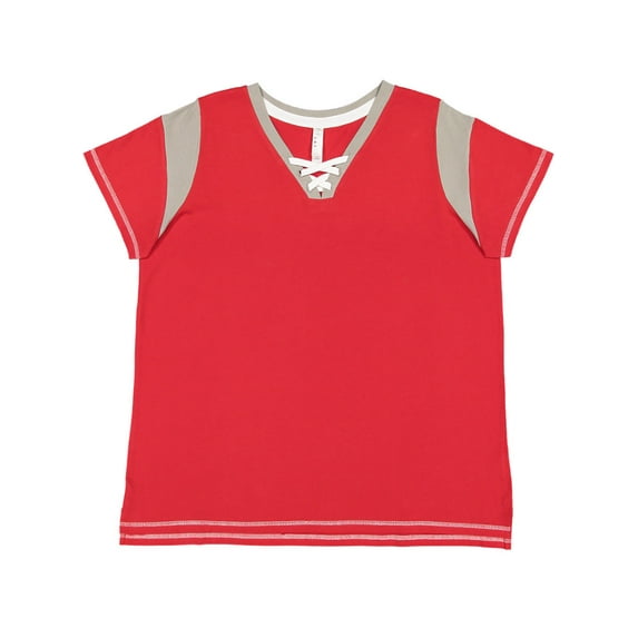 LAT Women's Curvy Gameday Lace Up T-Shirt - RED/ TTNIUM/ WHT - 26-28