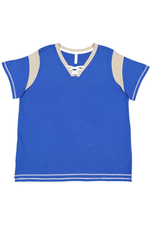 LAT Women's Curvy Gameday Lace Up T-Shirt - ROYAL/ TTNM/ WHT - 14-16