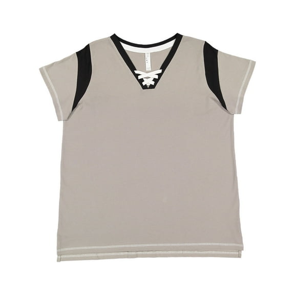 LAT Women's Curvy Gameday Lace Up T-Shirt - TITANM/ BLK/ WHT - 14-16