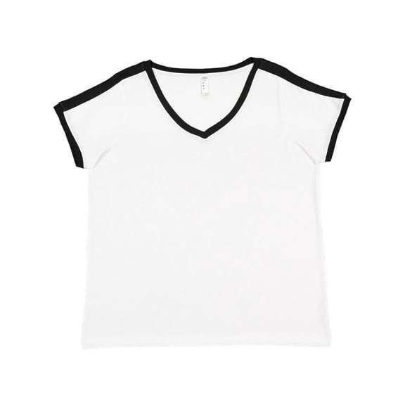LAT Women's Curvy Retro Ringer Premium Jersey V-Neck Tee Size up to 4 - 26/28
