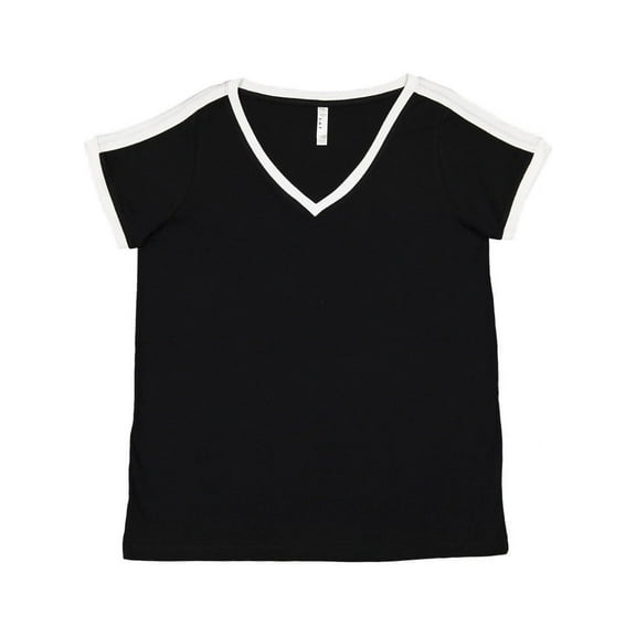 LAT Women's Curvy Retro Ringer Premium Jersey V-Neck Tee Size up to 4 - 26/28