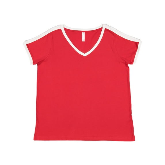 LAT - Women's Curvy Soccer Ringer Tee - Color - Red/ White - Size - 45373