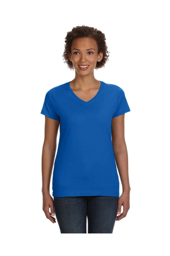 LAT Women's Designer Longer Length Ribbed V-Neck Jersey T-Shirt, Style 3507
