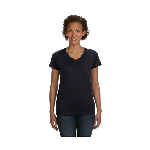 LAT Women's Designer Longer Length Ribbed V-Neck Jersey T-Shirt, Style 3507
