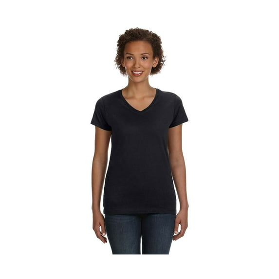 LAT Women's Designer Longer Length Ribbed V-Neck Jersey T-Shirt, Style 3507