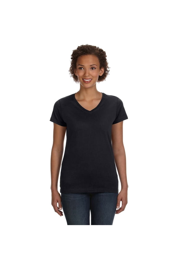 LAT Women's Designer Longer Length Ribbed V-Neck Jersey T-Shirt, Style 3507