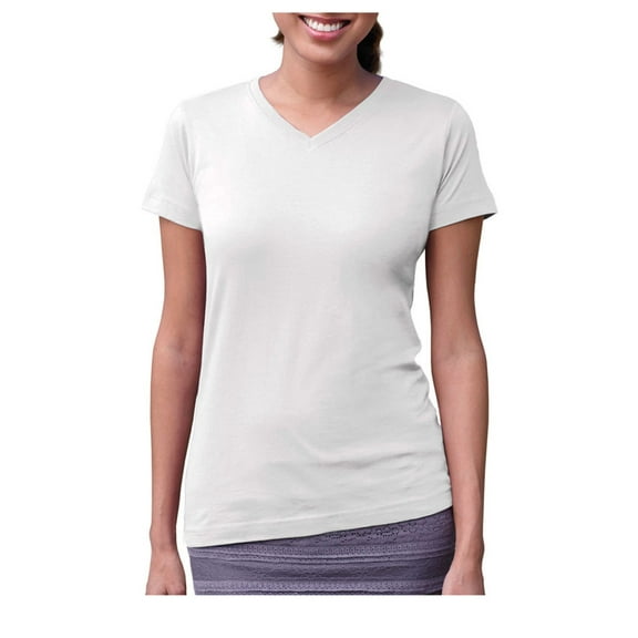 LAT Women's Designer Longer Length Ribbed V-Neck Jersey T-Shirt, Style 3507