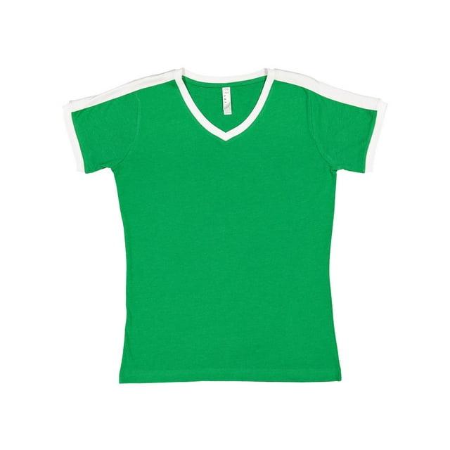 LAT Women's Retro Ringer Fine Jersey V-Neck Tee Size up to 2XL
