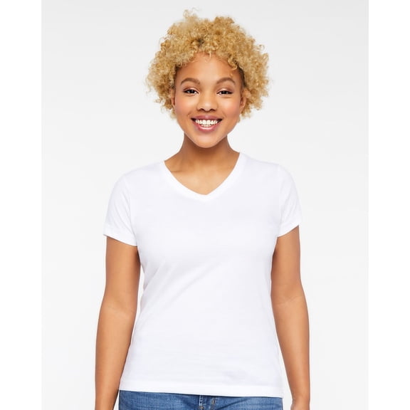 LAT Women's V-Neck Fine Jersey Tee Size up to 3XL