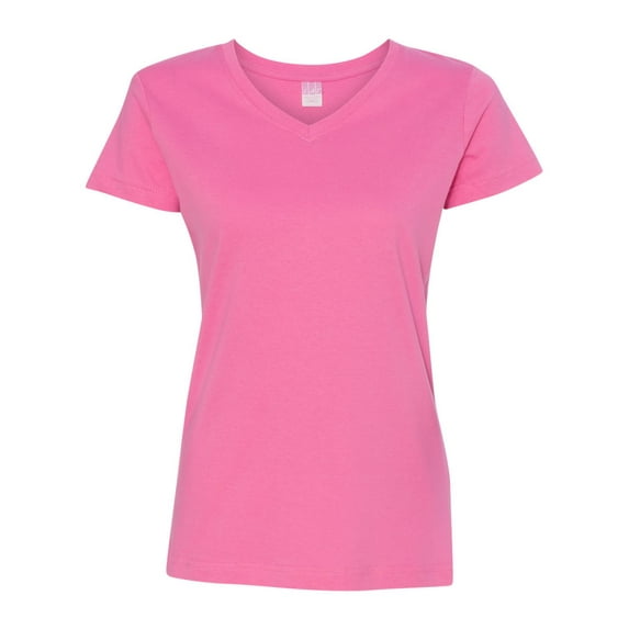 Lat Women's Designer Longer Length Ribbed V-Neck Jersey T-Shirt