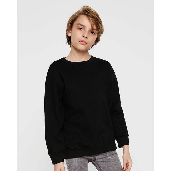 LAT Youth Crewneck Sweatshirt Boys & Girls | Kids Long Sleeve Fleece Top, Black, X-Large